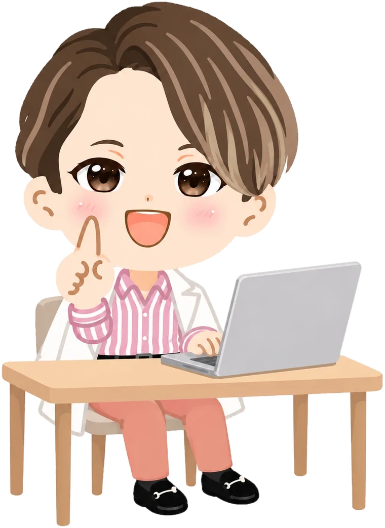 パソコンに向かう福よせ王子のイラスト